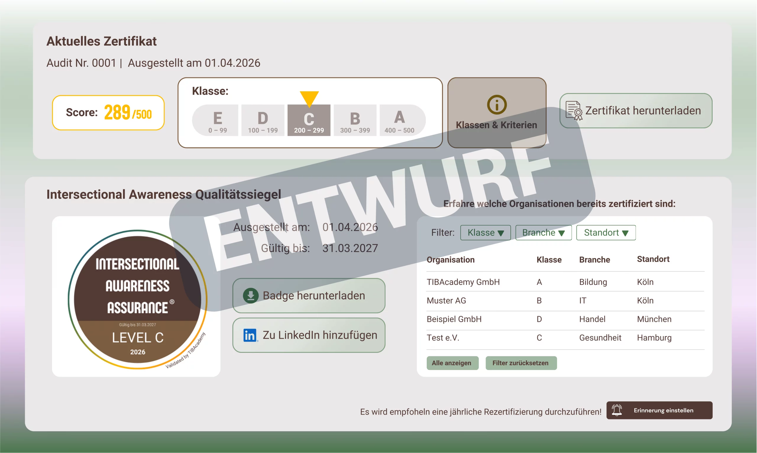 Zertifikat Prototyp